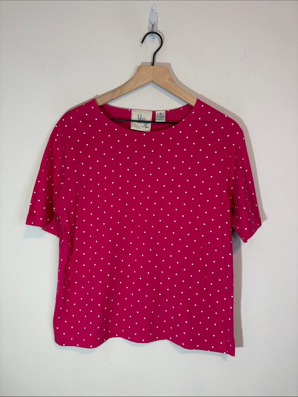 Hot Pink T-Shirt Tee White Polka Dots True Y2K Basics By Goodys bbg Line Medium